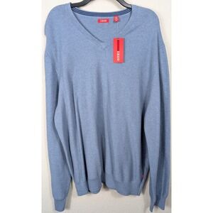 IZOD Men's Long Sleeve V Neck Sweater 100% Cotton Long Sleeve Blue Size 2XL NWT‎